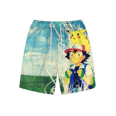 Pokemon Cartoon Pikachu Satoshi Swim Trunk - Anime Swim Trunks