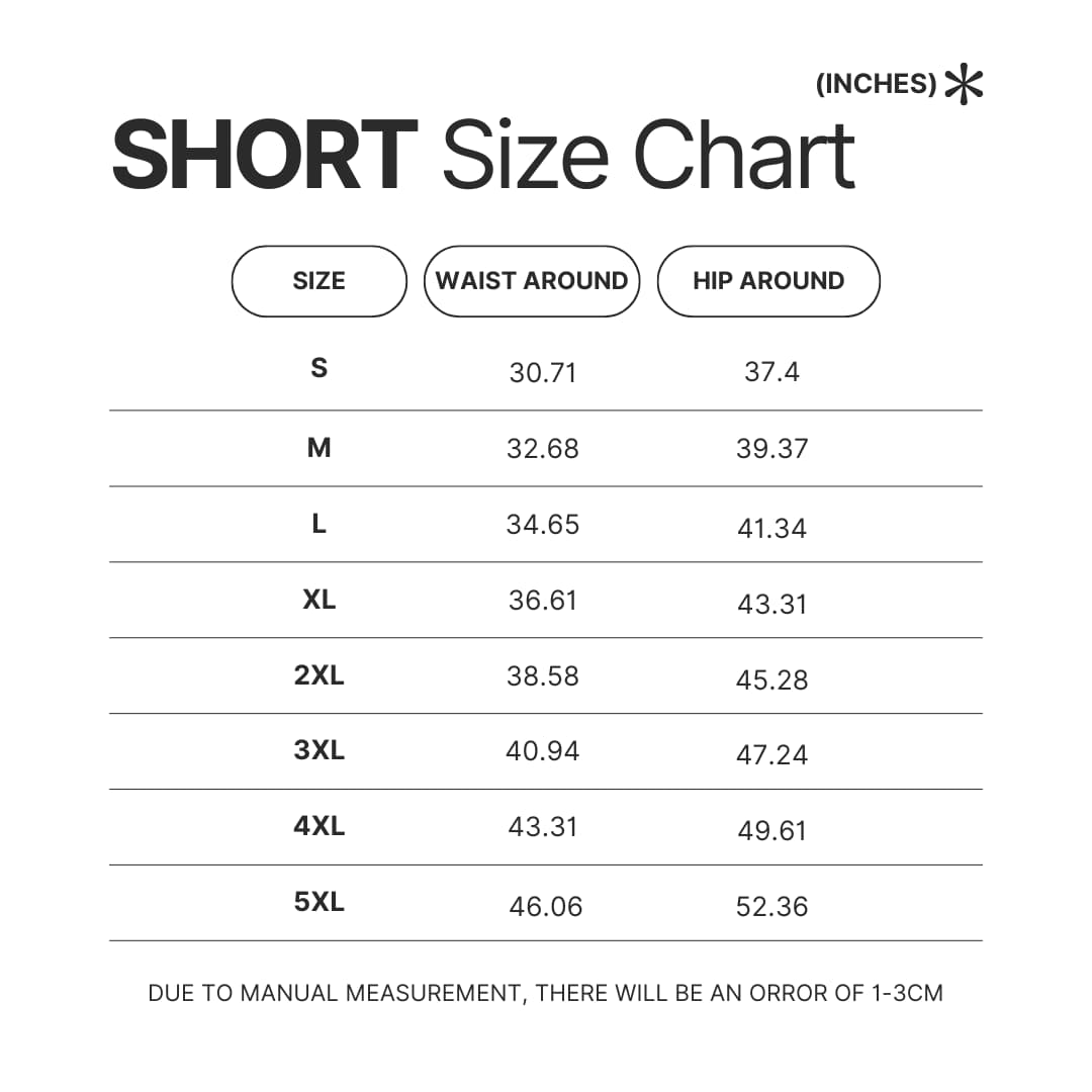 Short Size Chart - Anime Swim Trunks